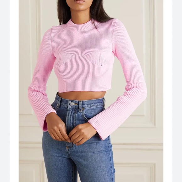 Alaia Detroit ribbed cropped black jumper top - Picture 2 of 7